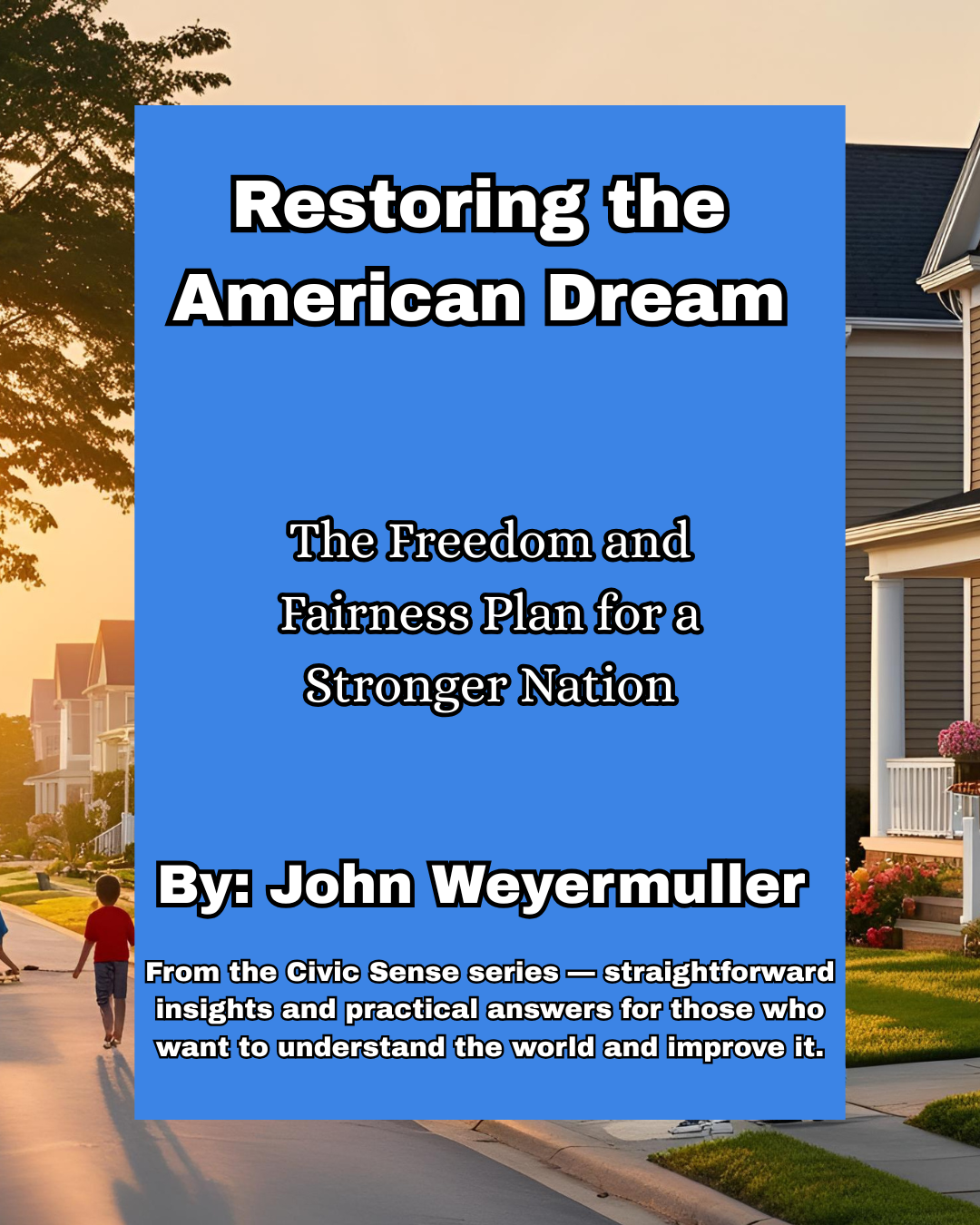 A stack of four books with titles in black text on beige spines, sitting on a white shelf, with labels for different perio...